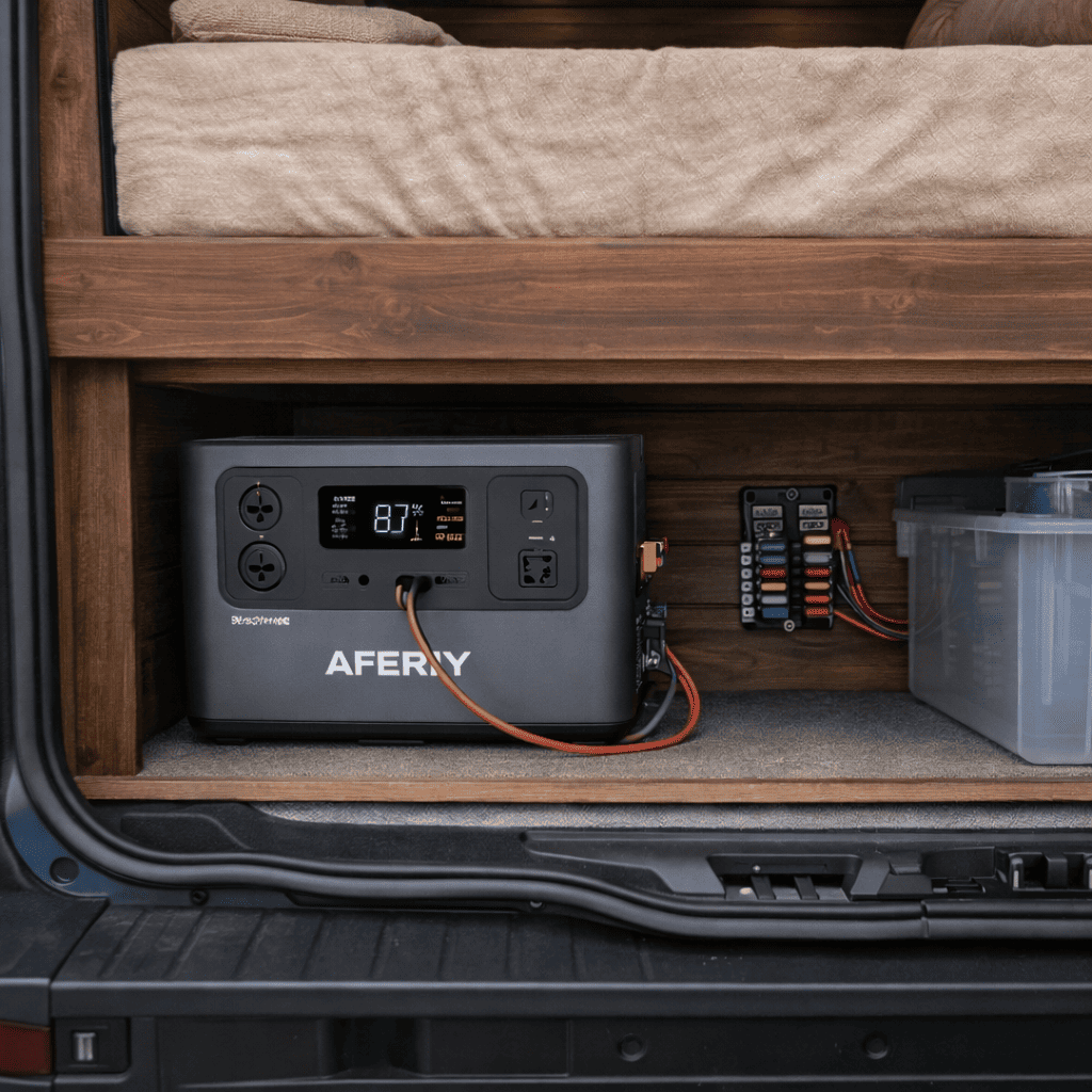 Batterie nomade Aferiy dans un van aménagé